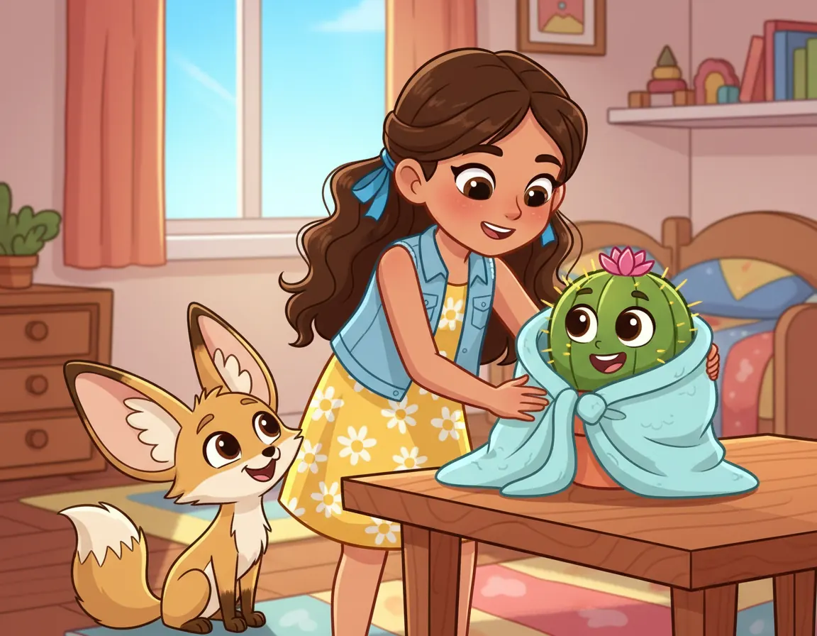 Kaktus's Cozy Hug, illustration for page 8