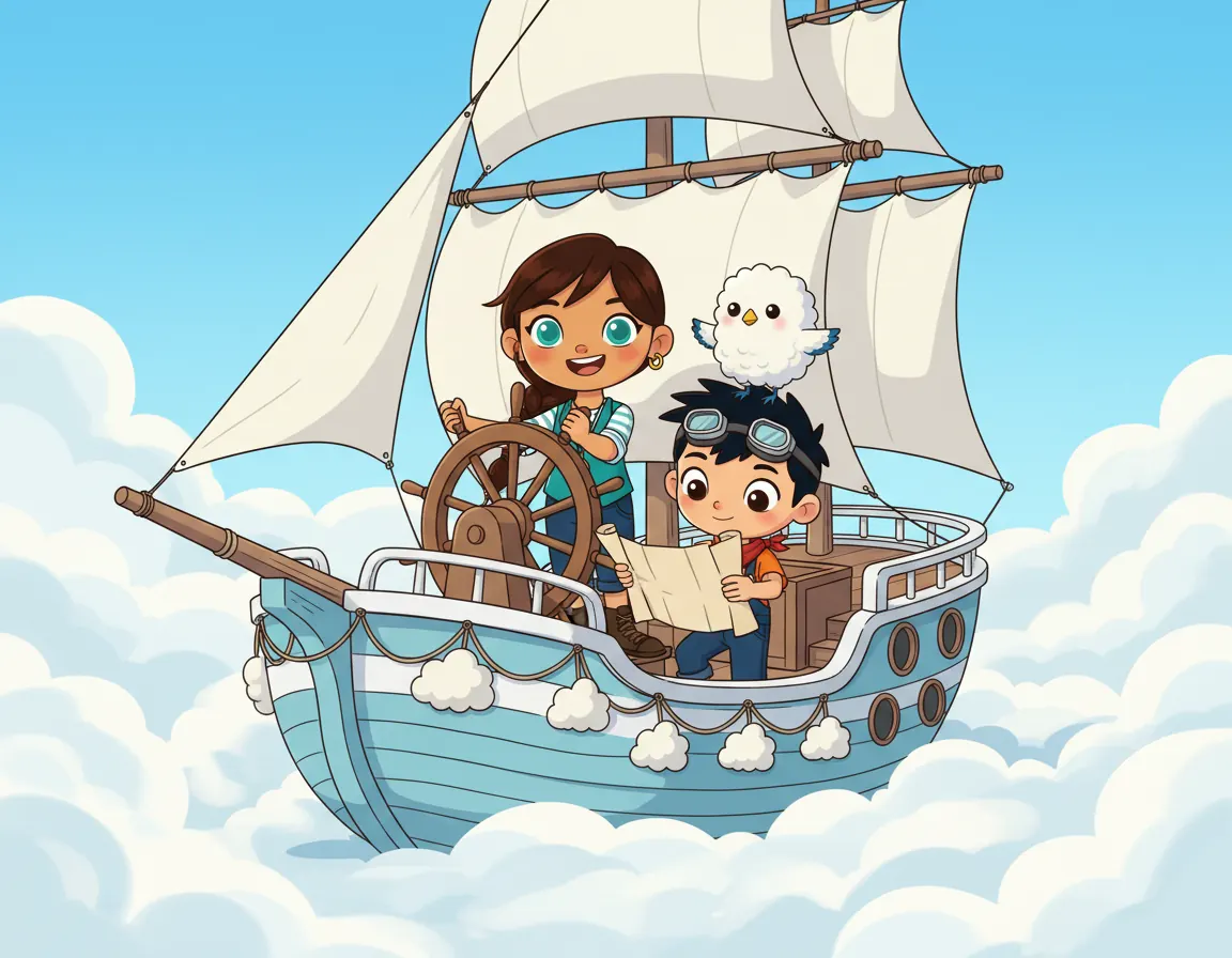 Asha's Cloud Ship Adventure, illustration for page 1