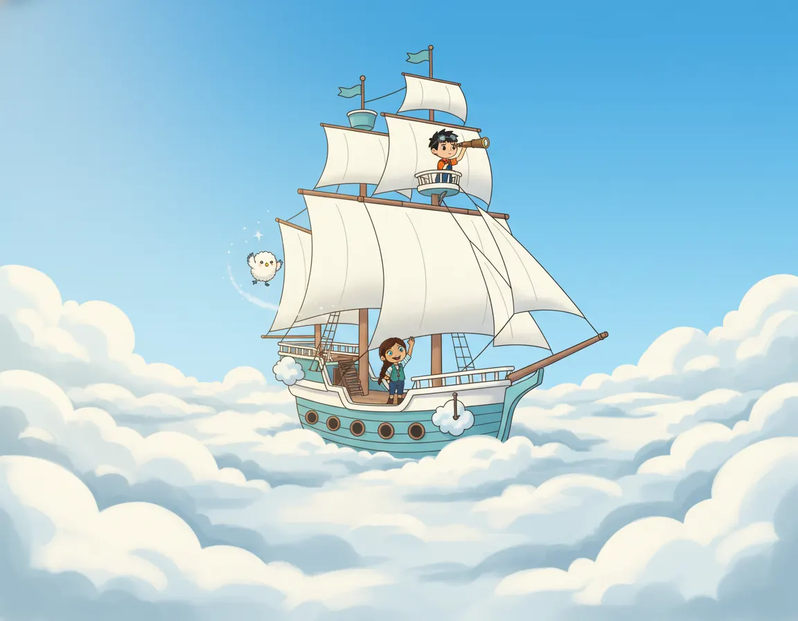 Asha's Cloud Ship Adventure, illustration for page 2