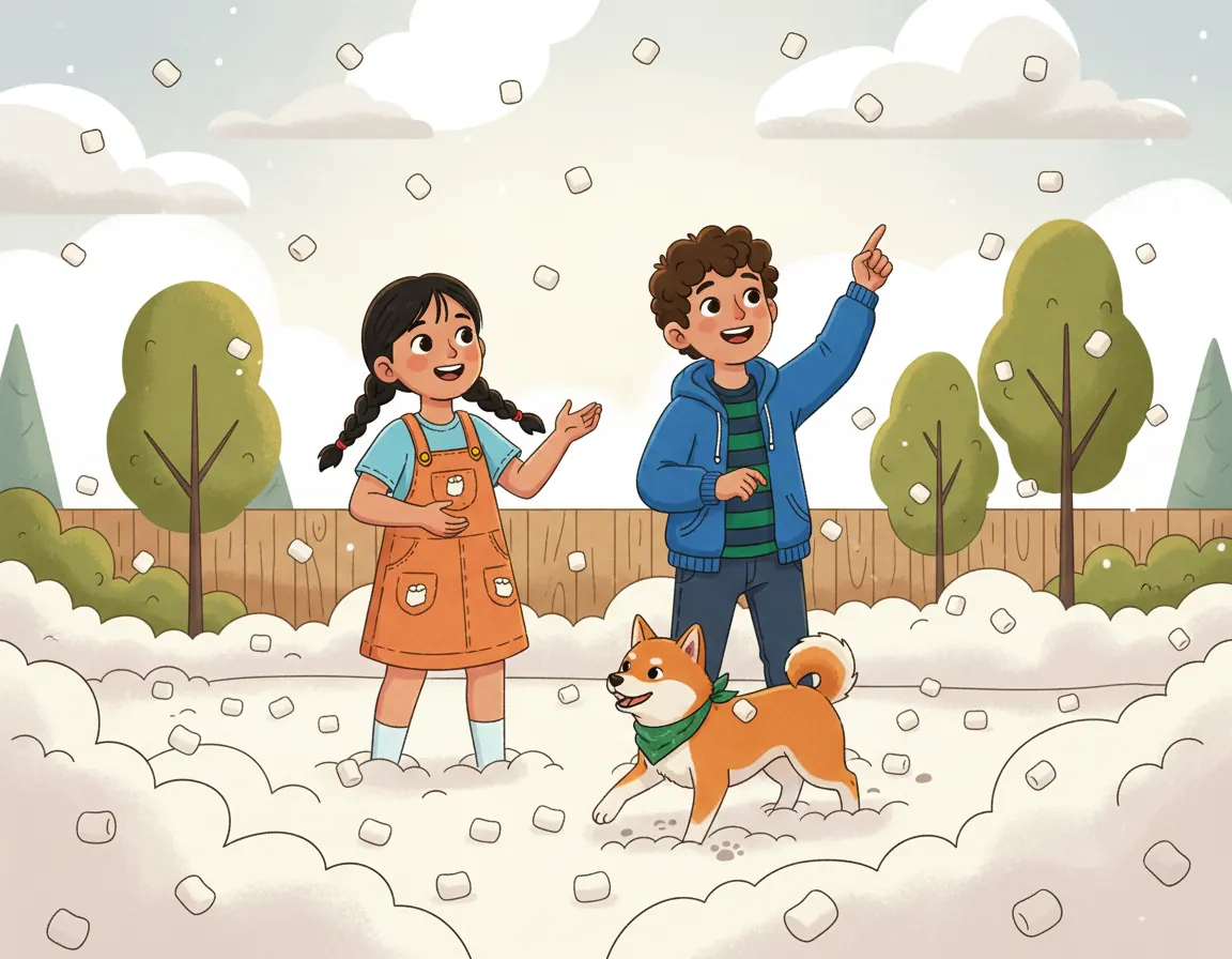 The Marshmallow Rain Day, illustration for page 4