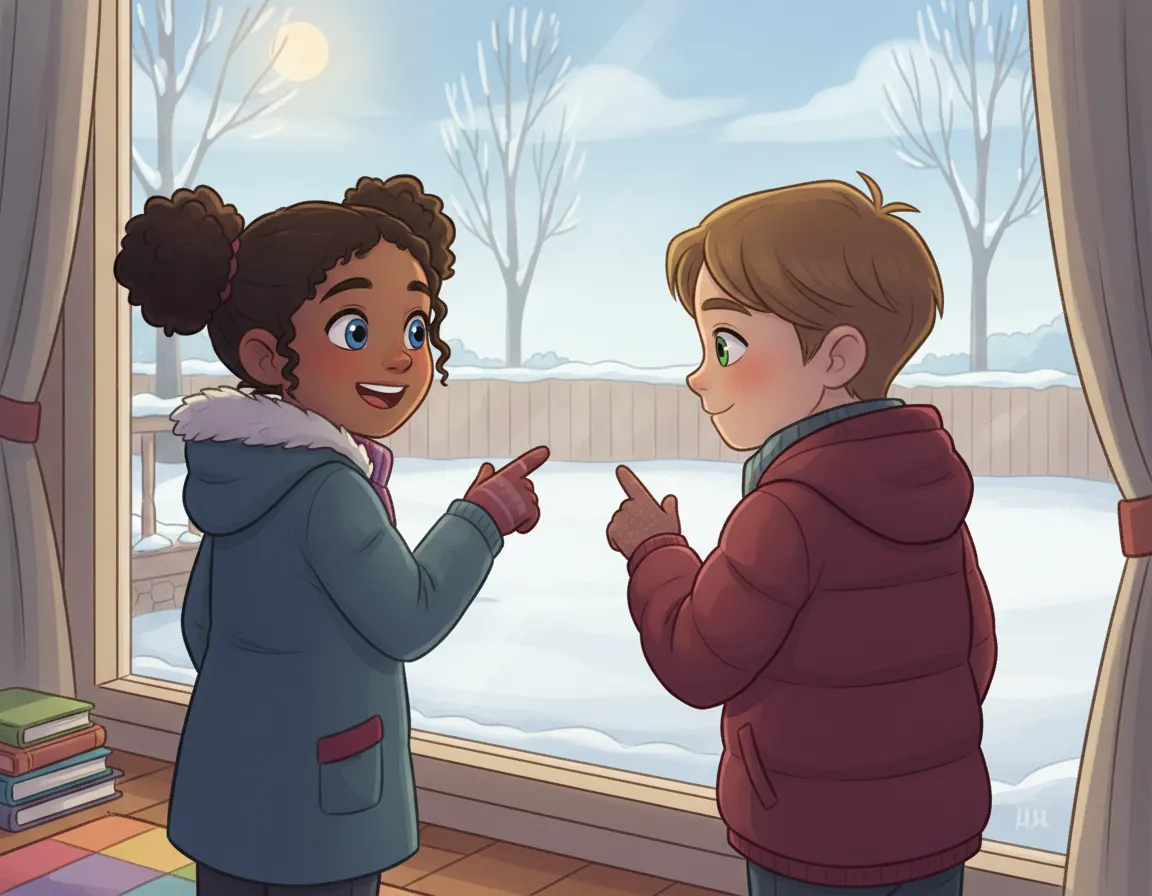 The Snowy Footprints, illustration for page 1