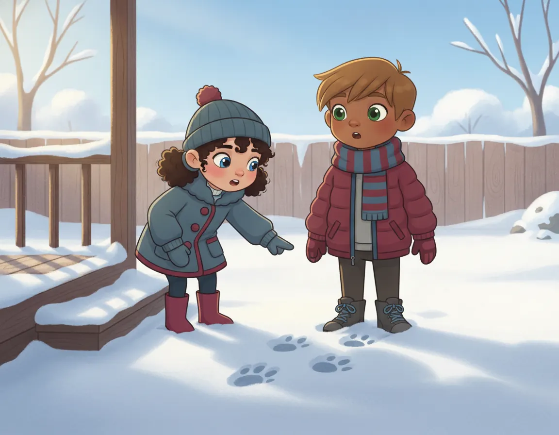 The Snowy Footprints, illustration for page 2